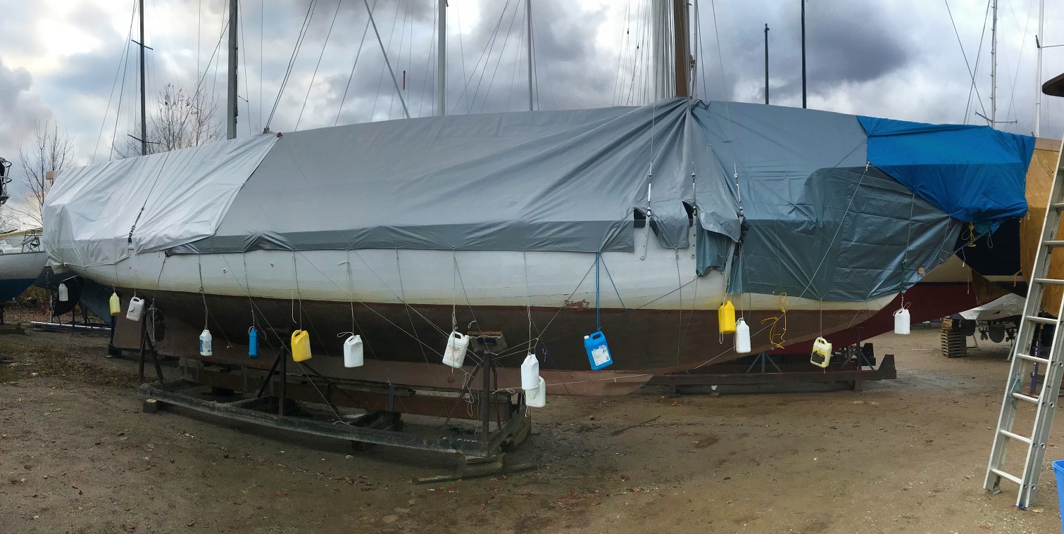 So the tarpcovered shelter for the boat in today's wind...